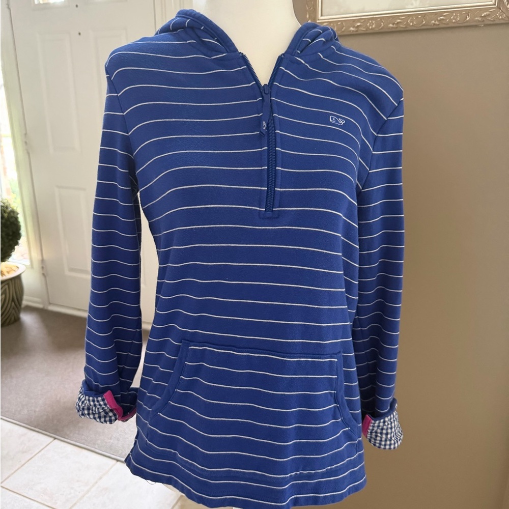 Vineyard Vines Blue Striped Half-Zip Hooded Pullover